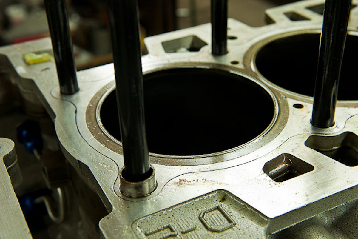 Here the cylinder insert can be seen. Massive machining was required to make the insert fit into the block, all performed in-house.