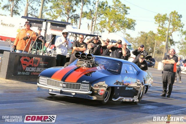 Always one of the top guys in Pro Mod competition, Todd Tutterow ran the table in Xtreme Pro Mod. He qualified in the top spot and ran a 3.60 at 207 mph to get the win over Adam Flamholc in the final. Flamholc had engine troubles during the weekend, but was still able to keep competing. Just after the launch in the final, Flamholc took a hard left, and he had to abort the run.