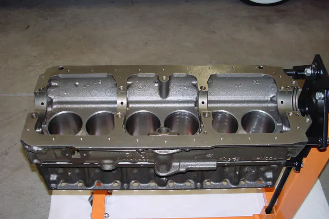 The refinished block with the new cleeves installed in cylinders four and five.