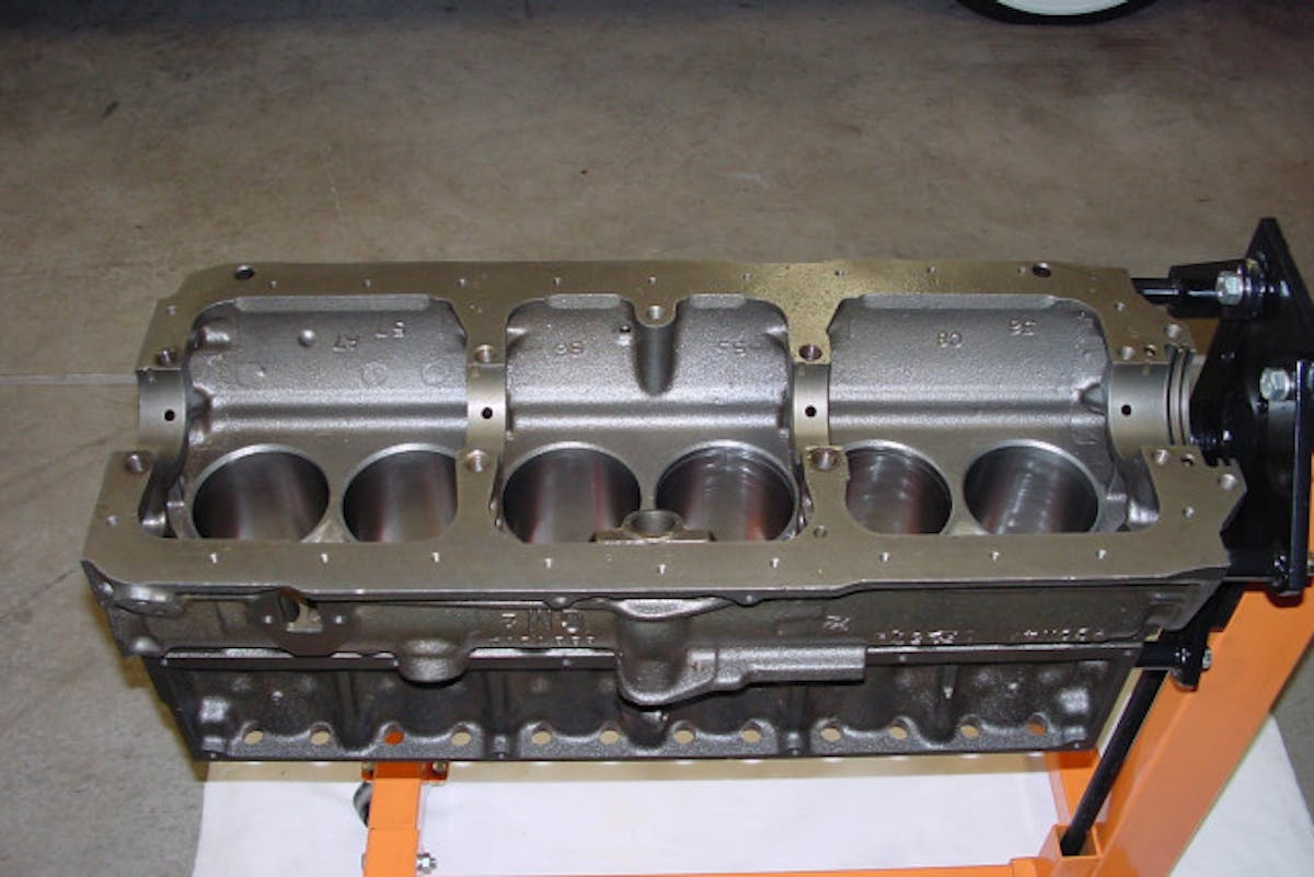 The refinished block with the new cleeves installed in cylinders four and five.