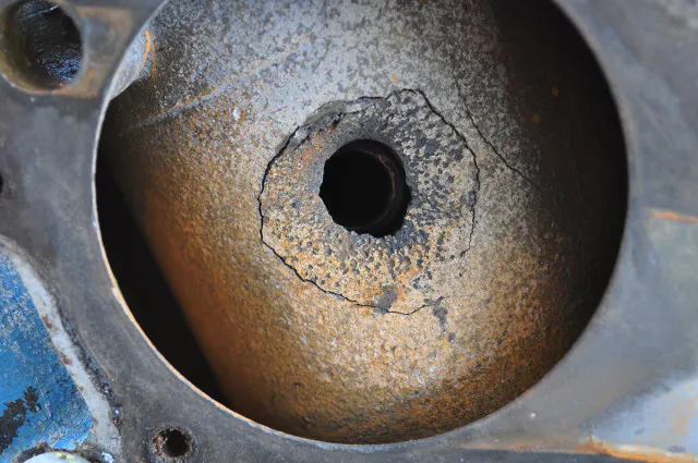 The engine, just before its visit to the machine shop for repair. Believe it or not, this is fixable. 