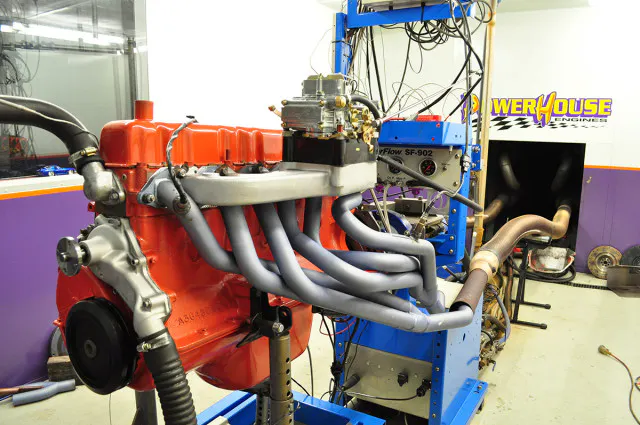 A finished view of the engine on the dyno - check back next week for the second article in this series to find out the details!
