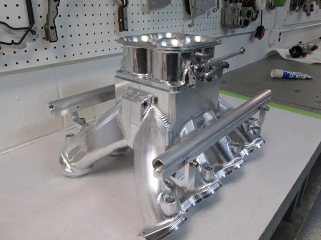 The cast intake manifold has been modified to support the massive level of airflow this engine needs.