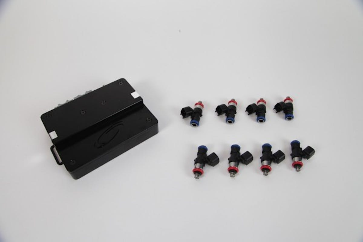 Our upgrade consisted of a new i-1 "brain" from ProCharger, upgraded to allow a peak of 9 pounds of boost instead of the standard 7.5, and a set of DeatschWerks 65-pound fuel injectors.