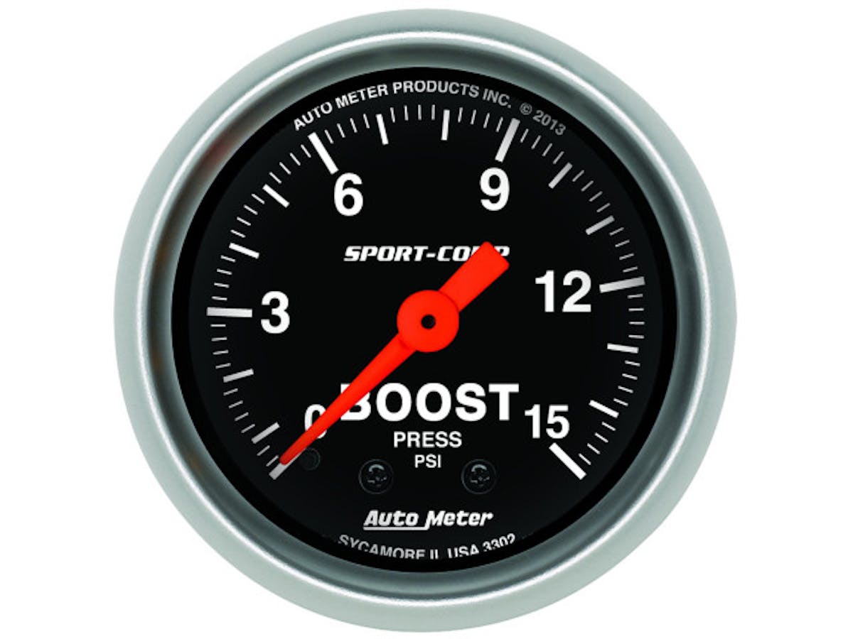 The 2-1/16-inch 15 PSI Sport Comp Series boost gauge.