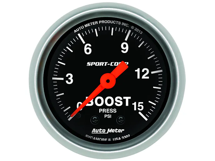 The 2-1/16-inch 15 PSI Sport Comp Series boost gauge.