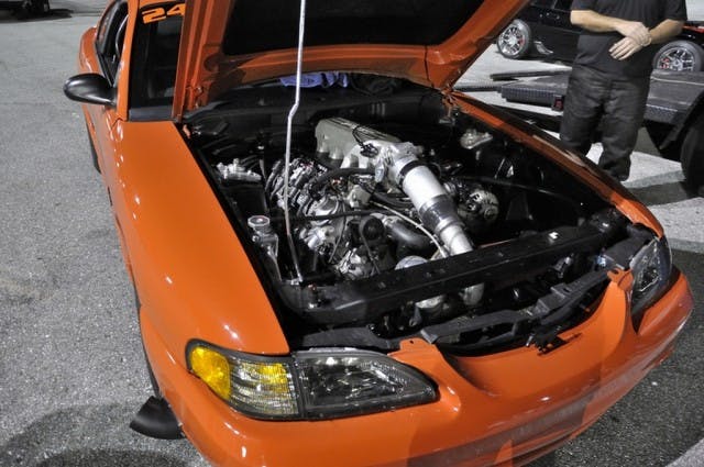 Just an LS-swap using UPR Products adapter plates with solid 4.6L mounts.