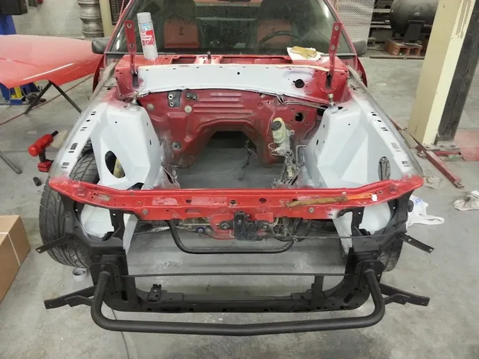 This is how the Cobra's engine compartment looked during the Scott Rod Fabrication engine bay installation.