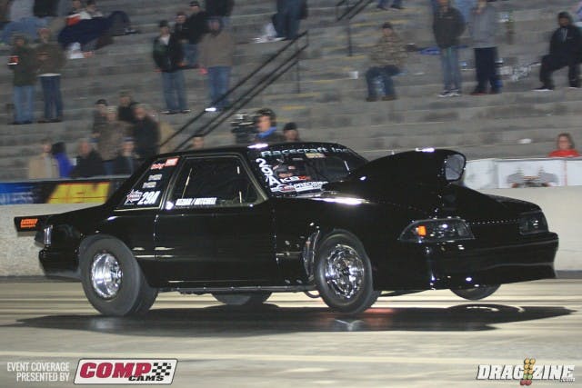 Barry Mitchell put his 1992 Mustanf on top of the Outlaw 275 class running a stellar 4.35 at 168 this evening.