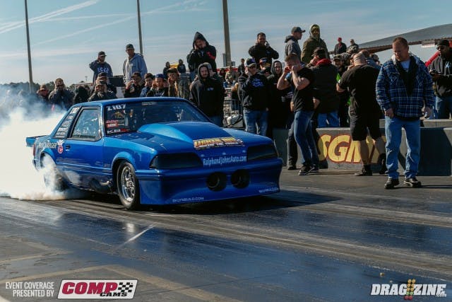 In round two qualifying of Outlaw Drag Radial this morning Mustang Mike Modeste jumped right up to number two qualifier from twenty sixth running a 4.264 at 174 MPH.