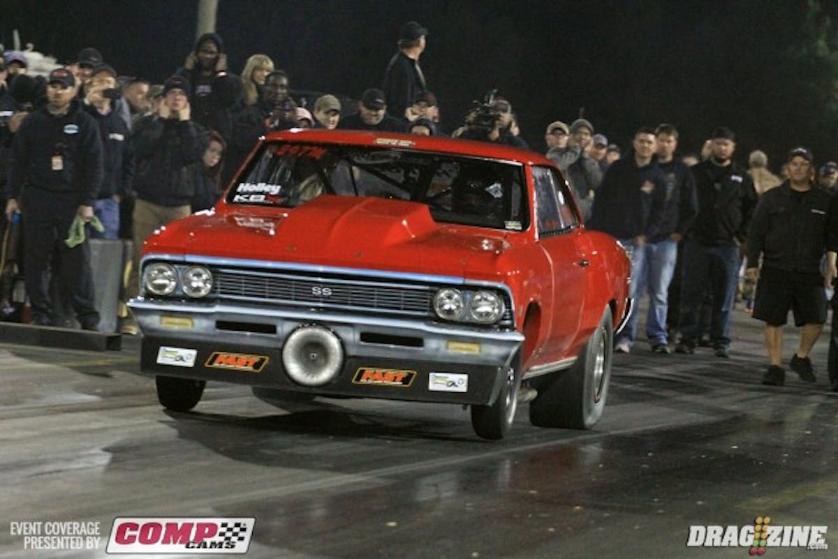 Chad Opaleski and crew had a long night and day making repairs to his engine after breaking a cam gear last night. The team pitched in with Joe Irwin from Fast Forward Race Engines on hand to reassemble the engine. He torched one head and used his spare set after Dan Neumann welded up the deck surface and Wildeside Machine just down the street surfaced it. He made the call for round one in ODR running a 330 hit to be safe on a single.