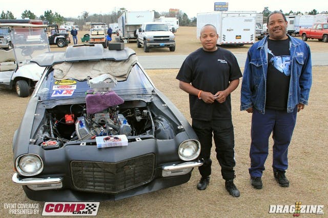 William Young run this 1973 Camaro out of Charlotte, North Carolina. He is entered in two classes this weekend, Capslock Oil/Proformance Leaf Spring and Nitrous Express/Ultimate Converter/TRE Nitrous X. Power comes from a Robin Stackpole 440 small block Chevy backed by a NCRC converter and transmission in a 25.5 chassis by Todd Butner. He qualified in both classes with a 5.03