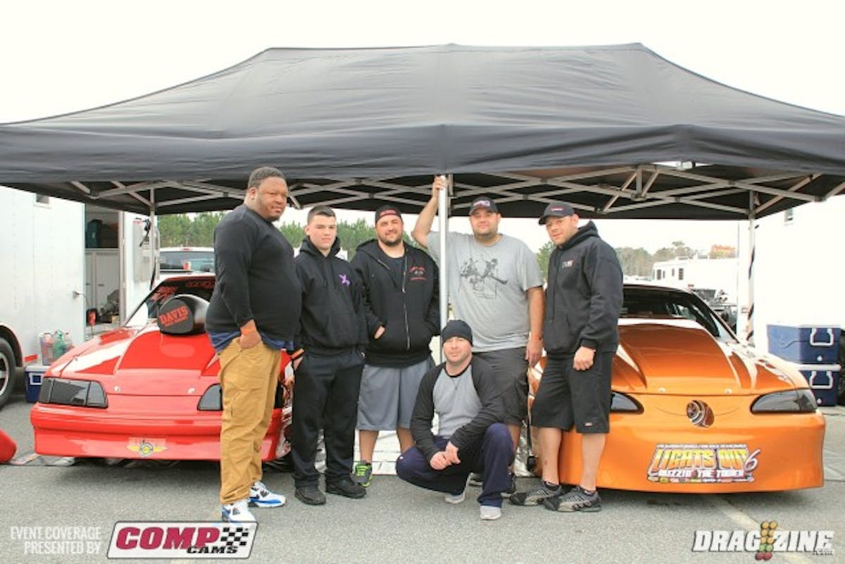 Red Alert Racing has two cars here this weekend, a No Time Grudge Fox body and Carmen Damiani's X275 SN95. Carmen's car is powered by a small Chevy displacing 434 cubic inches by Davis Race Engines and tuned by Jamie Miller. It's backed by an M&M trans with a Pro Torque converter. The complete build was done in house at Red Alert Refinishing outside on Philadelphia, PA. The grudge Fox was purchased from Jamie Miller as an unfinished car and finished up at Red Alert and runs a small block nitrous combo. 
