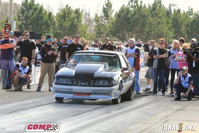 In Holley/NOS/KBX Outlaw Drag Radial Will Stevenson the number one qualifier fell victim to Scott Husted after kicking the tires early in the run.