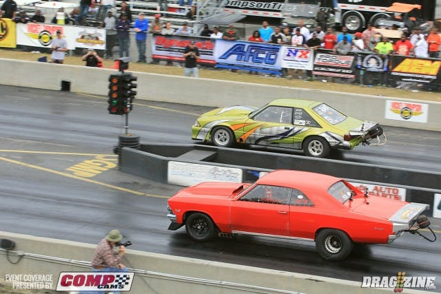 Chris Tuten took out Chad Opaleski in round three of Outlaw Drag Radial. Opaleski had the starting line advantage but slowed to a 4.69 at 172 MPH.