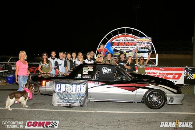 Scott Husted faced off with Marty Stinnett in the Holley/NOS/KBX Outlaw Drag Radial final. Both racers left at virtually the same time with Husted going straight down as Stinnett struck the tires and pedaled the car to a 5.08 at 181. That small stumble was enough for Husted to  stay in front with a 4.360 at 177 to earn the win.