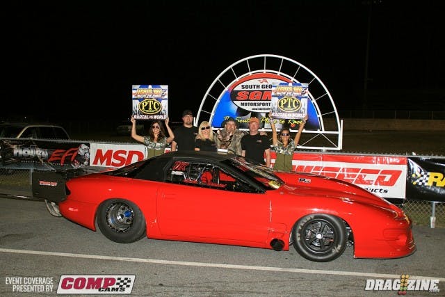 Chris Daniel was on a string today running 4.0's all day till the final round. The White, Georgia based racer runs a Proline Racing twin turbo combo in his 2002 Firebird.