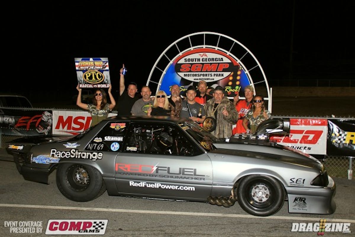 Steve Jackson met with Chris Daniel in the final round of PTC Radial vs the World with Daniel haveing consistency and performance on his side after running 4.0's all day long with a best of 4.04 at 201 in the semi final over Keith Berry. Jackson took the tree first with a.038 as Daniel struck the tires as Jackson went on to low ET of the event running a 4.02 at 191.