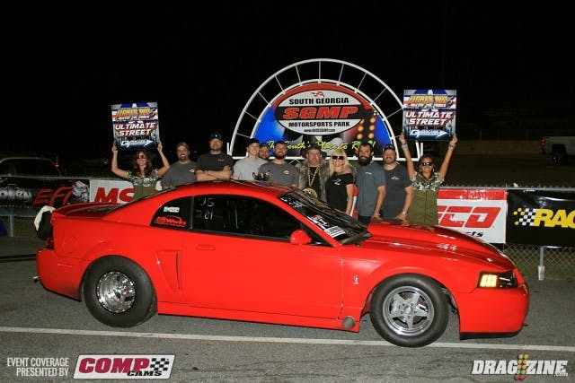 Mark Rogers has a new mod motor combo out this weekend and qualified second of 46 cars in Ultimate Street. His best today was a 4.93 in round one over Bart Tobener, after that he was in the 5.0's untill the final where he had a boost controller failure and fell off pace to a 6.25 at 103. Pete Harrell from HED, Customs by Bigun, MacFab Beadlocks and Work Turbochargers