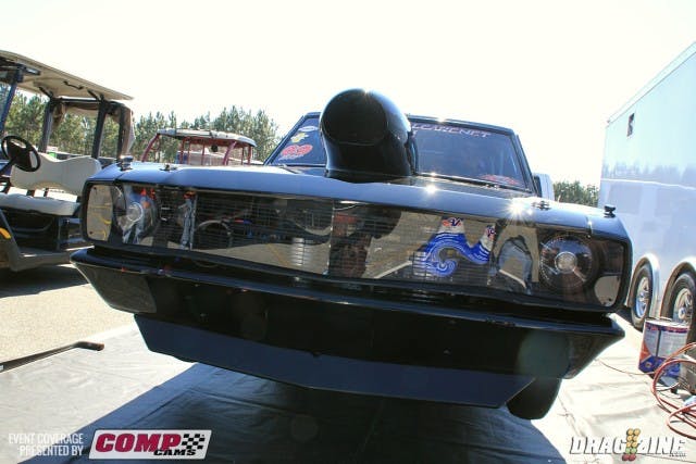 Jason Digby has Chad Branson driving while his P101 Dart is down and holds the record for stock suspension Mopar with a 4.66 @ 153 on leaf springs. In the off season the car was lowered and rewired completely along with adding a chin spoiler and a poly-carbonate grill shield for some aerodynamic help. Digby and crew are set to run Outlaw 632 and Leaf Spring this weekend. The engine is a 610 cubic inch big block Mopar topped with Predator heads done by Jeff Burns Racing Engines out of Tupelo, MS with Kevin Neal tuning the nitrous. Crew Chief and fabricator is Michael Gough with a special thanks to Lyle and Mark Barnett for assisting and helping get Digby's program on to the next level.