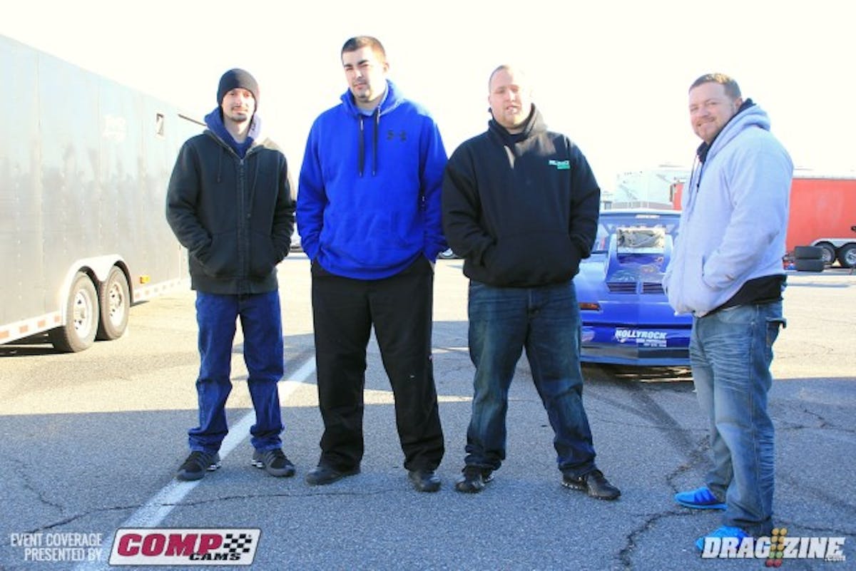 Maryland based racer Steven Montgomery is here to run Outlaw 632 this weekend with his 1984 Trans Am.  The small tire car is powered by a Roche Racing Engines big Chevy backed and by a PTC converter.The popularity of this class is growing beyond Florida where it began as it allows some big block nitrous cars a class to compete in without spending to keep up in X275. In fact up at Capital Dragway, MIR and VMP for 2015 they will be having an OL632 No Time class sponsored by Fancis Johnsons Fast by Francis and Monster Motorsports. The no time aspect for the area is an effort to draw some grudge racers into the class. The crew from left to right,  Driver/Owner Steven Montgomery, Ronnie, Fred and Billy.