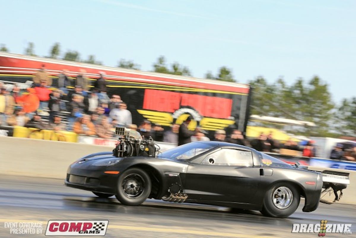 Jason Michalak went A to B in his first pass in the new blown Corvette out of the Bad9er camp. His 4.11 at 191 was good for second spot so far today in PTC RvW.