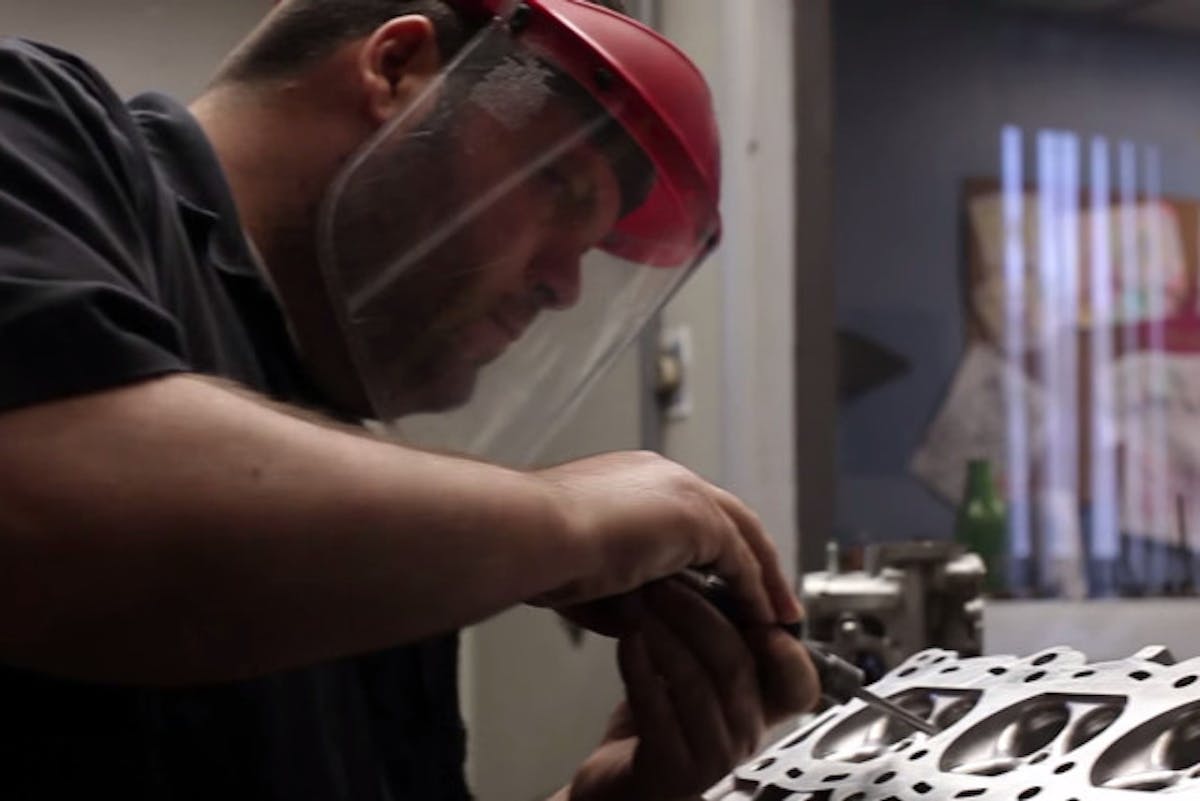 Localio hard at work on a customer's GTR cylinder head - you can see the process in the video below.