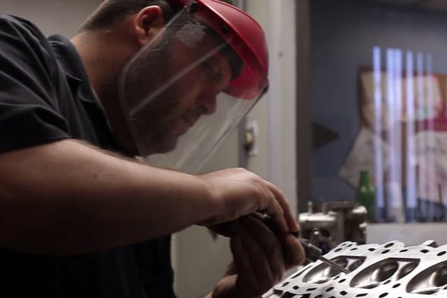 Localio hard at work on a customer's GTR cylinder head - you can see the process in the video below.