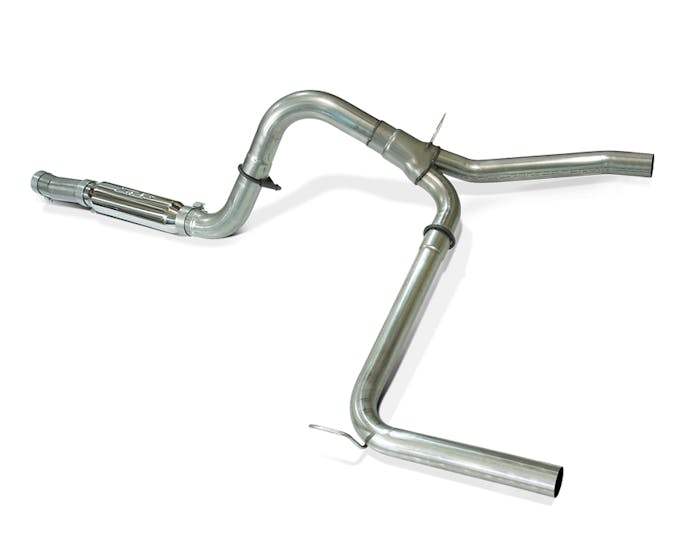 This look at the Loud Mouth fourth-gen system shows that, in comparison to a conventional exhaust system, the Loud Mouth is essentially a straight-through system with no muffler. That’s the key to its performance advantage and take-no-prisoners sound quality.