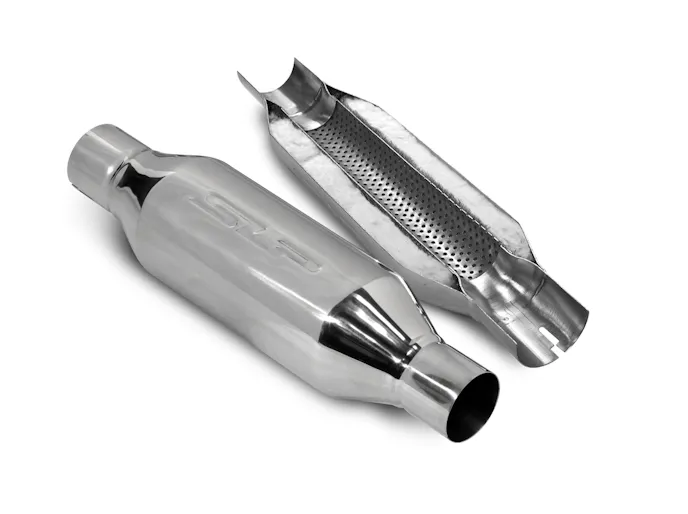 The guts of the Loud Mouth II muffler show the difference between it and its louder sibling: A perforated flow tubed wrapped with a ceramic material. It does a good job of cutting down on the in-car resonance that girlfriends and wives get fed up with the original Loud Mouth resonator.