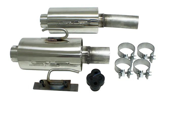 For an even quieter exhaust – make that less loud – SLP offers the PowerFlo conversion for the Loud Mouth system. It adds a pair of conventional mufflers that the company says reduces sound levels by 6 dB at idle and 9 dB at 2,000 rpm. That may not sound like much, but it’s a significant reduction.