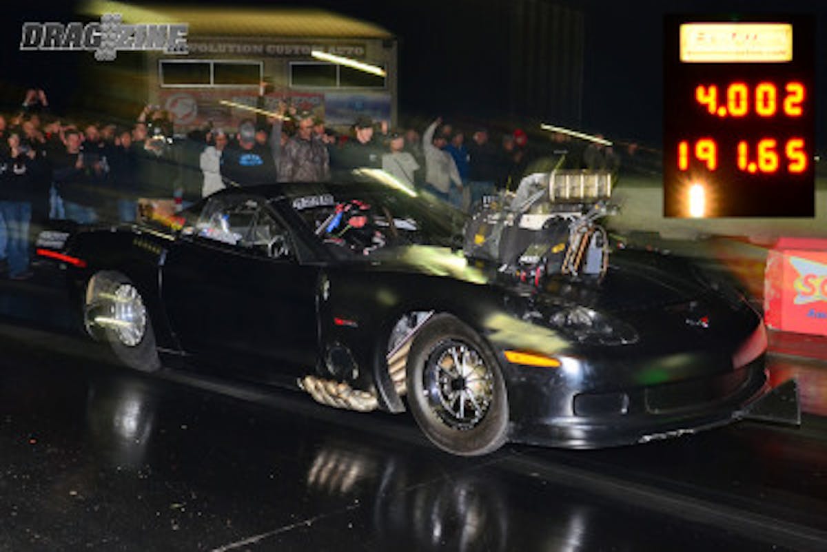 Jason Michalak clicked off low elapsed time of the event with his blown Corvette with a 4.00 -- setting a new RTRA record.