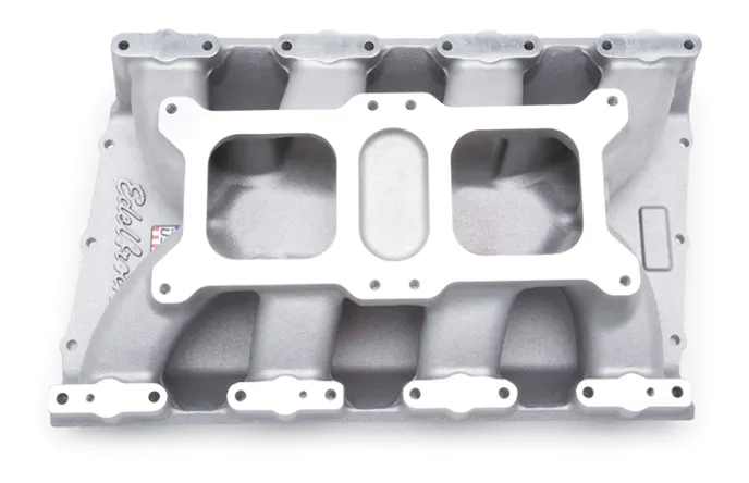 The Edelbrock dual-quad Hemi intake is compatible with factory style cylinder heads, but has been optimized for use with Edelbrock’s Victor Jr. Hemi cylinder heads. If running EFI, the Victor EFI Fuel Rail Kit (PN; 3660), is also available, which will accommodate 60mm injectors.
