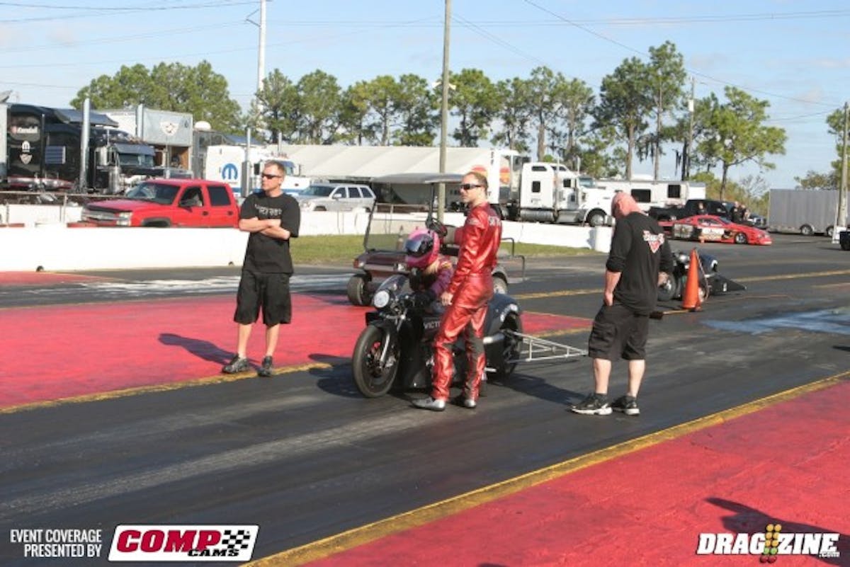 Matt and Angie Smith tested their Victory Pro Stock Motorcycle entries, and Matt was able to run in the sixes, and then help his fellow Pro Stock Motorcycle competitors get down the track. 