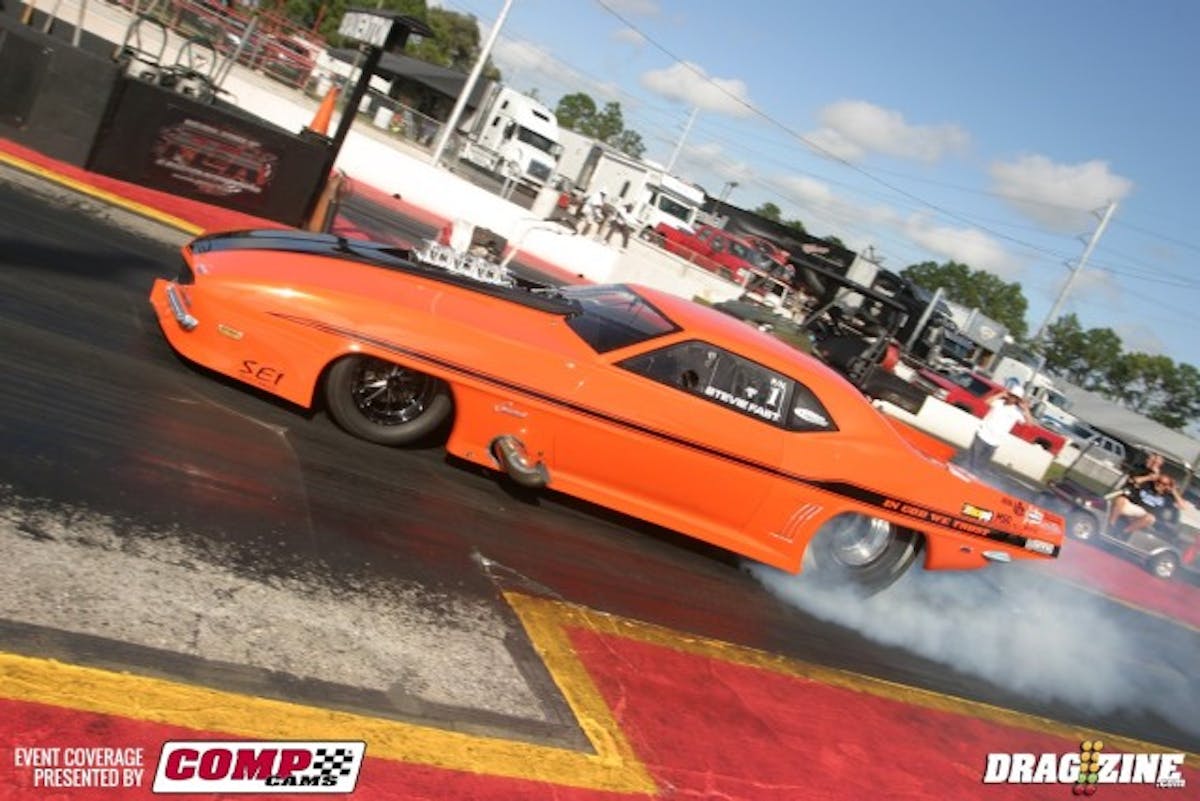 It seems Stevie Fast can drive pretty much anything. That's how he got the name, though. In Pro Mod, Fast drives Jerry Bickel-built Camaro with a Reher Morrison engine and a Switzer Dynamics nitrous system on the car. Fast didn't make any full passes on the car on Tuesday.
