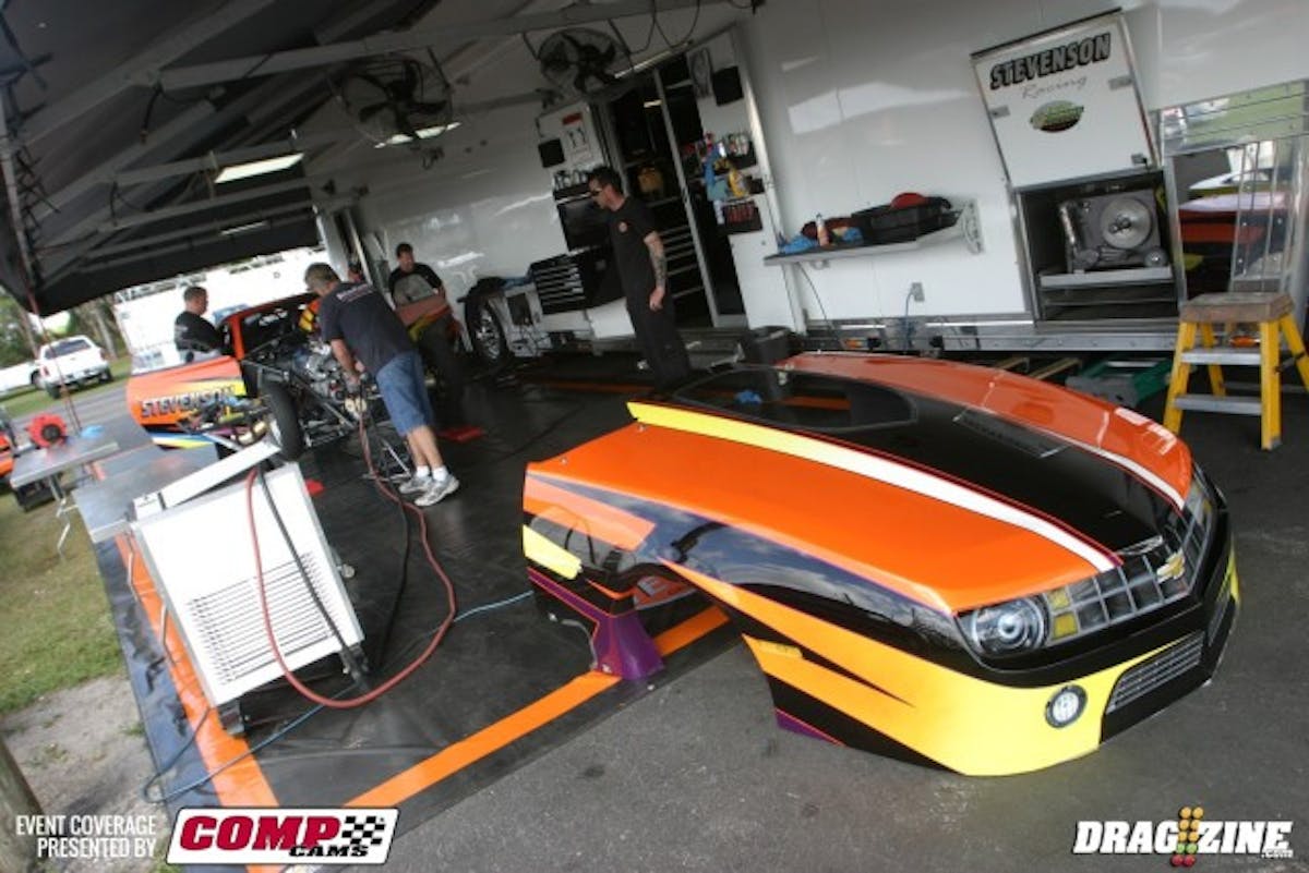 Dan Stevenson also uses a Reher Morrison/Switzer Dynamics nitrous combination with his Jerry Haas-built Camaro. Stevenson couldn't make his power and the track work together on a clean pass.