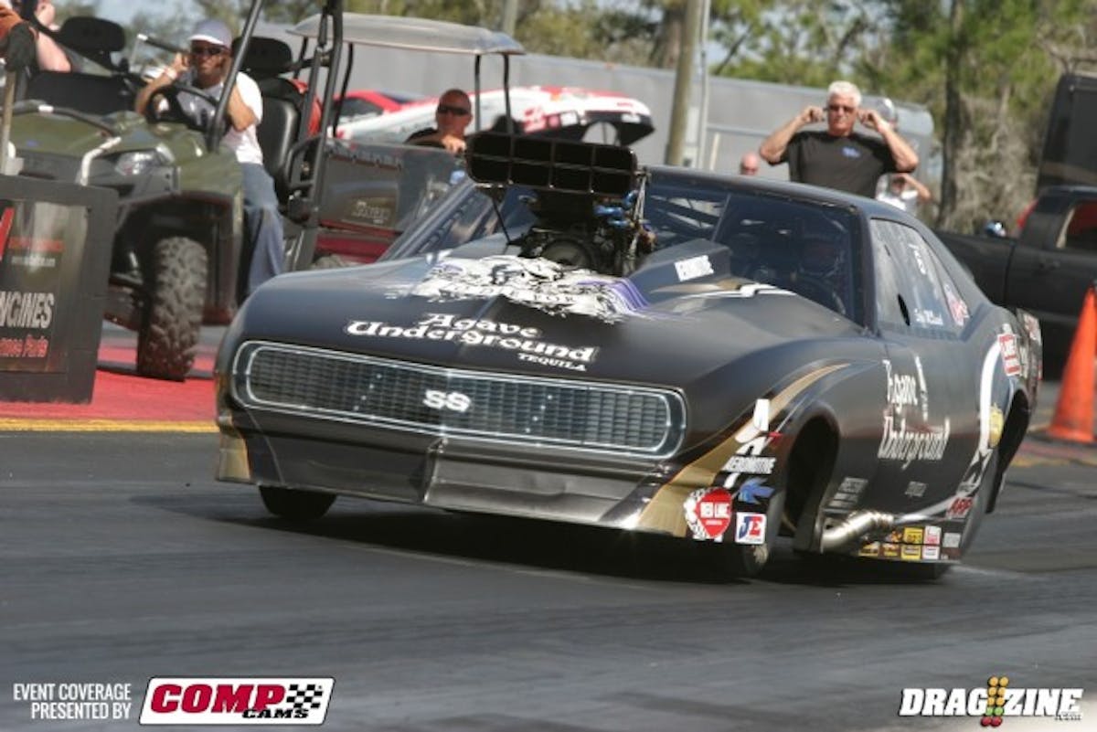 Mustang fans turn away; those are the eyes of Aeromotive's Steve Matusek in a Pro Mod Camaro. Matusek has raced Mustangs for many, many years, but  he's now racing the Agave Underground Camaro in Pro Mod. "It's fast, so it doesn't matter," Matusek said when asked about making the switch. We only saw Matusek make two passes on Tuesday, and the second looked really before he clicked it off, running a 6.32 at 149 mph. 