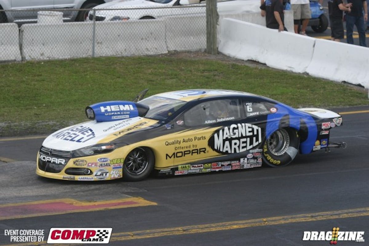 The NHRA Pro Stock 2012 champion Allen Johnson made many strong passes at Bradenton. He routinely ran in the 6.50s at over 210 mph.