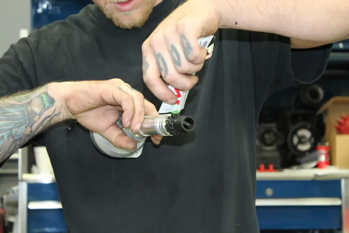 Now that we know the oil pump shaft clearance is OK, we apply a thick amount of the MSD supplied lubricant to the distributor gear before installation