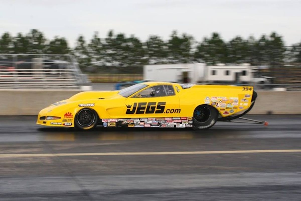 The Pro Mod car is styled after a Corvette.
