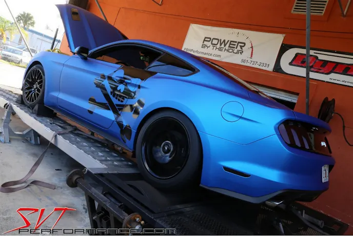 Lethal Performance's 2015 Mustang GT on the dyno at Power by the Hour. Photos courtesy of SVTPerformance.com.