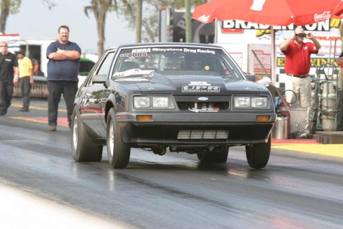 Michael Harris in his Cobra Jet sits atop Coyote Modified after round 1, but Joe Guertin had a couple solid passes, and sits second with an 8.55 at 161 mph. This is a new combo for Guertin, and it's showing promise so far.