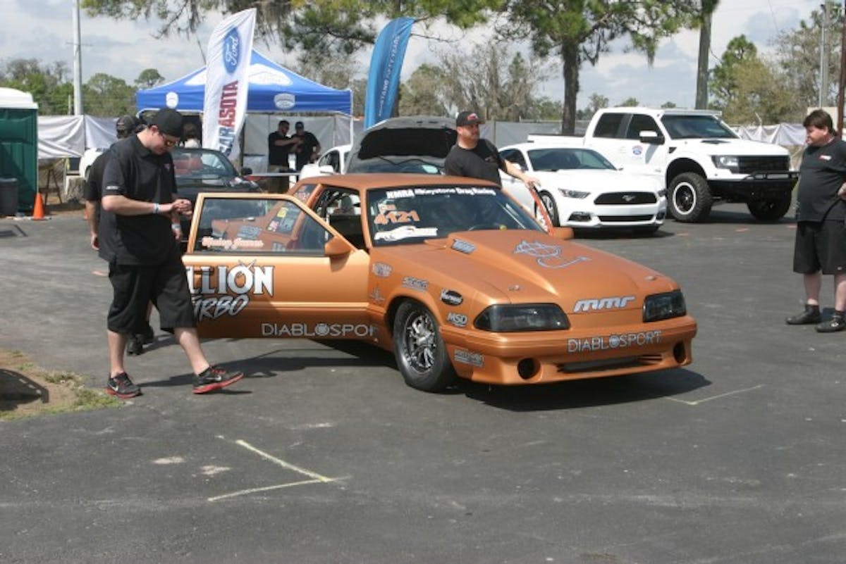 Haley James is making a big splash in Coyote Modified at Bradenton. She started out with an 8.30 pass, but during today's hot test and tune she blew the tires off. The crew had to make some rear suspension adjustments to the car before that pass, but the track wasn't holding it.  