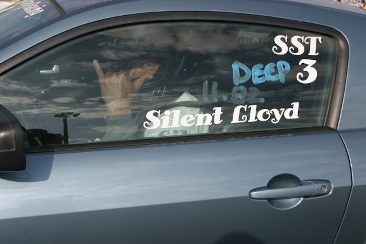 One of the quietest people in NMRA competition Super Stang racer Lloyd Mikeska. Mikeska rolls with Joe Cram, and we all know Cram can carry the conversation of two people. Therefore, Mikeska doesn't usually have to say much. We call them Joe and Silent Lloyd, and for this year Mikeska has 'Silent Lloyd.' Mikeska didn't do too well at Bradenton with a quick exit in round 2.
