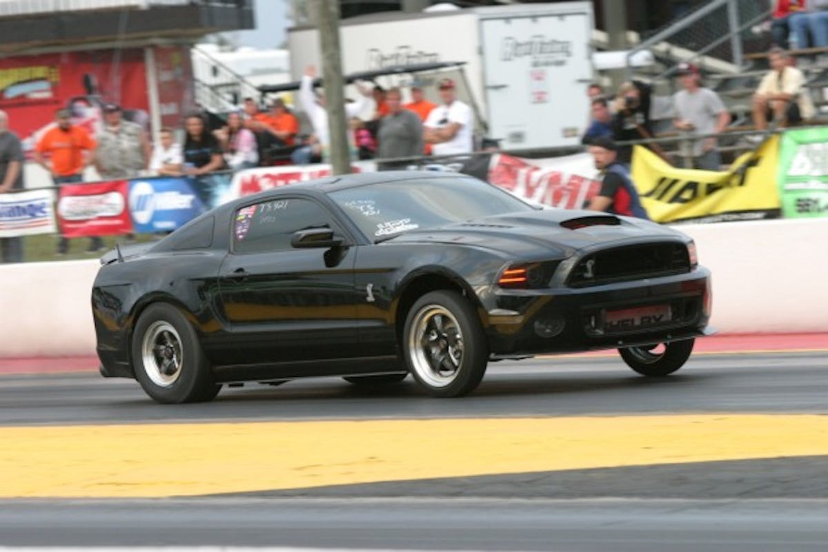 Fist time drag racer Jeff Scofield came to the Spring Break Shootout not really knowing the landscape. Thankfully for him, he can drive. His '14 GT500 makes over 1,100-rwhp, and usually runs deep into the 9s. The weekend's heat, and the use of drag radials in the True Street class had him chasing the launch. Still, he made it te final of the Tremec Stick Shift shootout, where he was unable to beat Anthony Heard. However, he also made it to the semi-finals of the Terminator/GT500 Shootout. The weekend was a learning process for Scofield, but maybe he'll do a little more drag racing in the future.