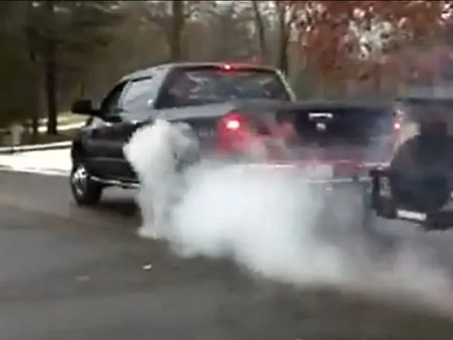 Dodge Dually cloud of smoke burnout
