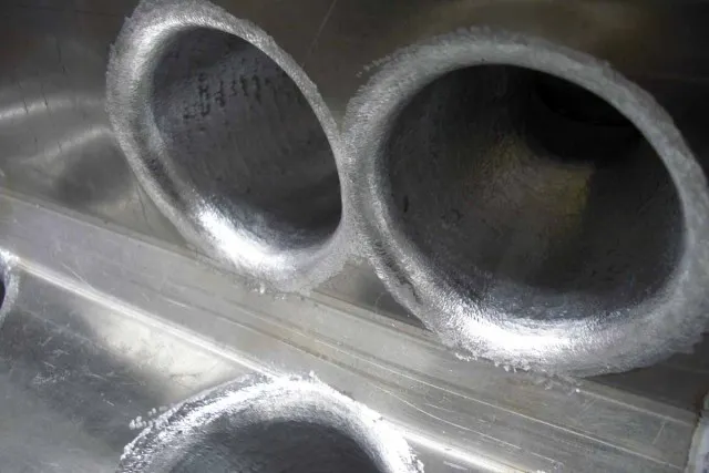 Inside the manifold after final preparation. The runner inlets have been cleaned up to smooth out the airflow.