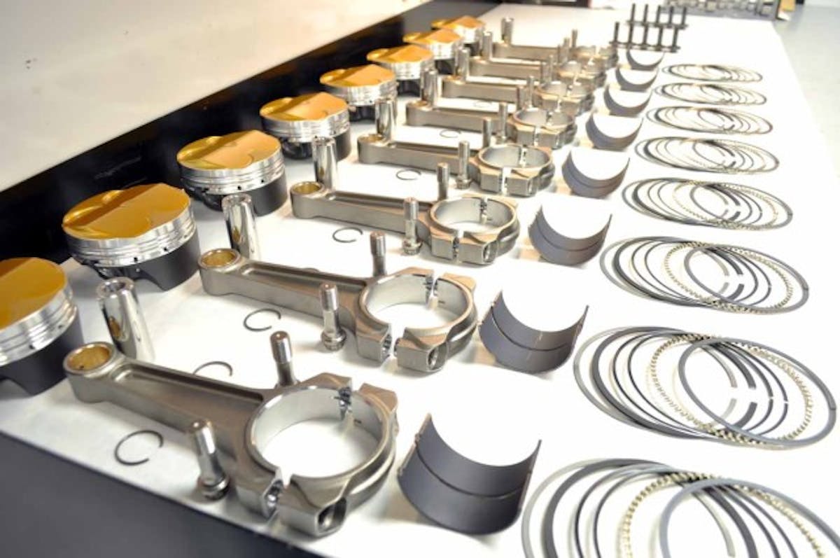 Livernois' own rotating assembly consists of a set of coated pistons, forged I-beam connecting rods, coated bearings, and a proprietary ring pack.
