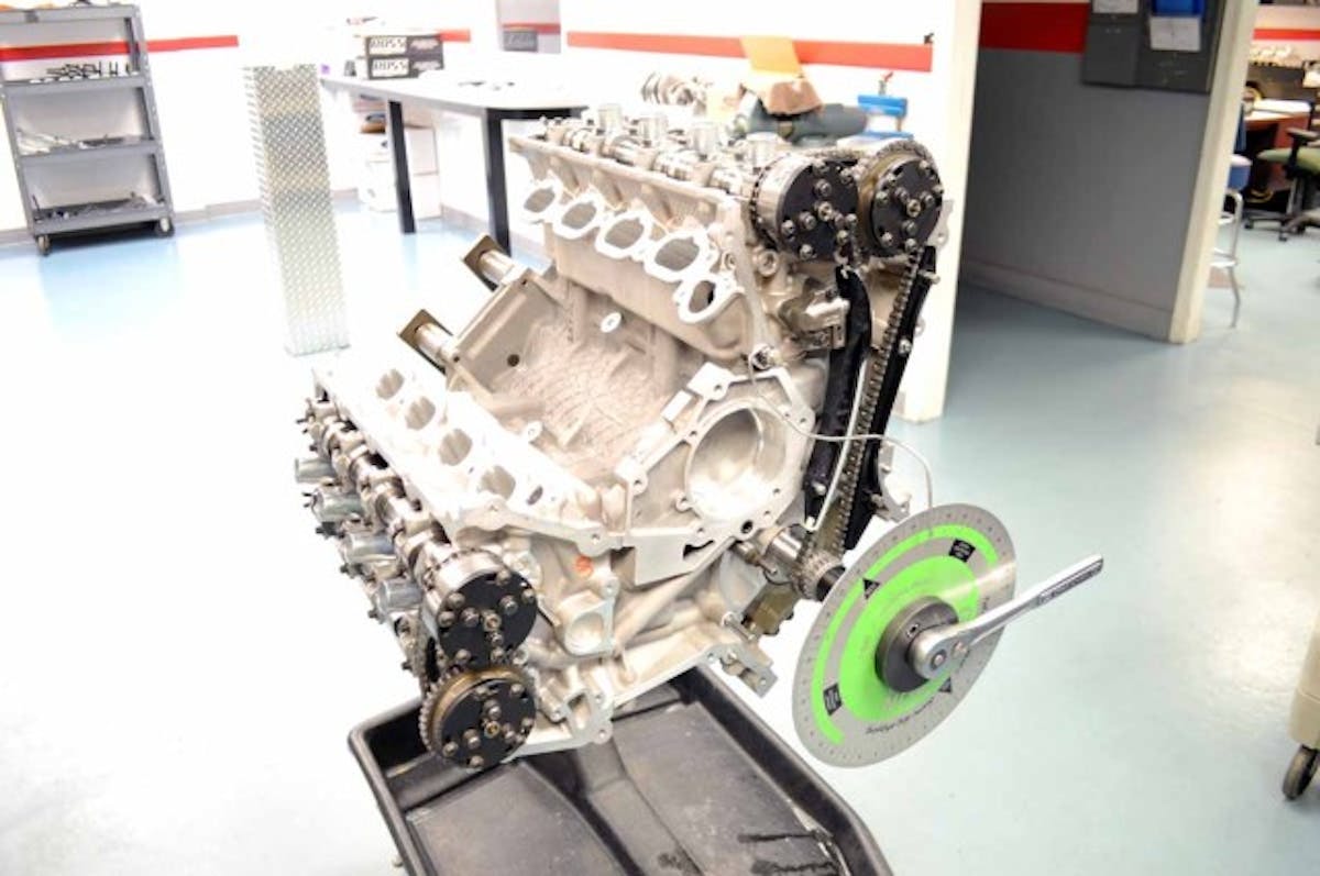 Degreeing in the locked-out camshafts. A quartet of custom camshafts are used, with undisclosed dimensions. We'll just say 'big' and leave it at that.