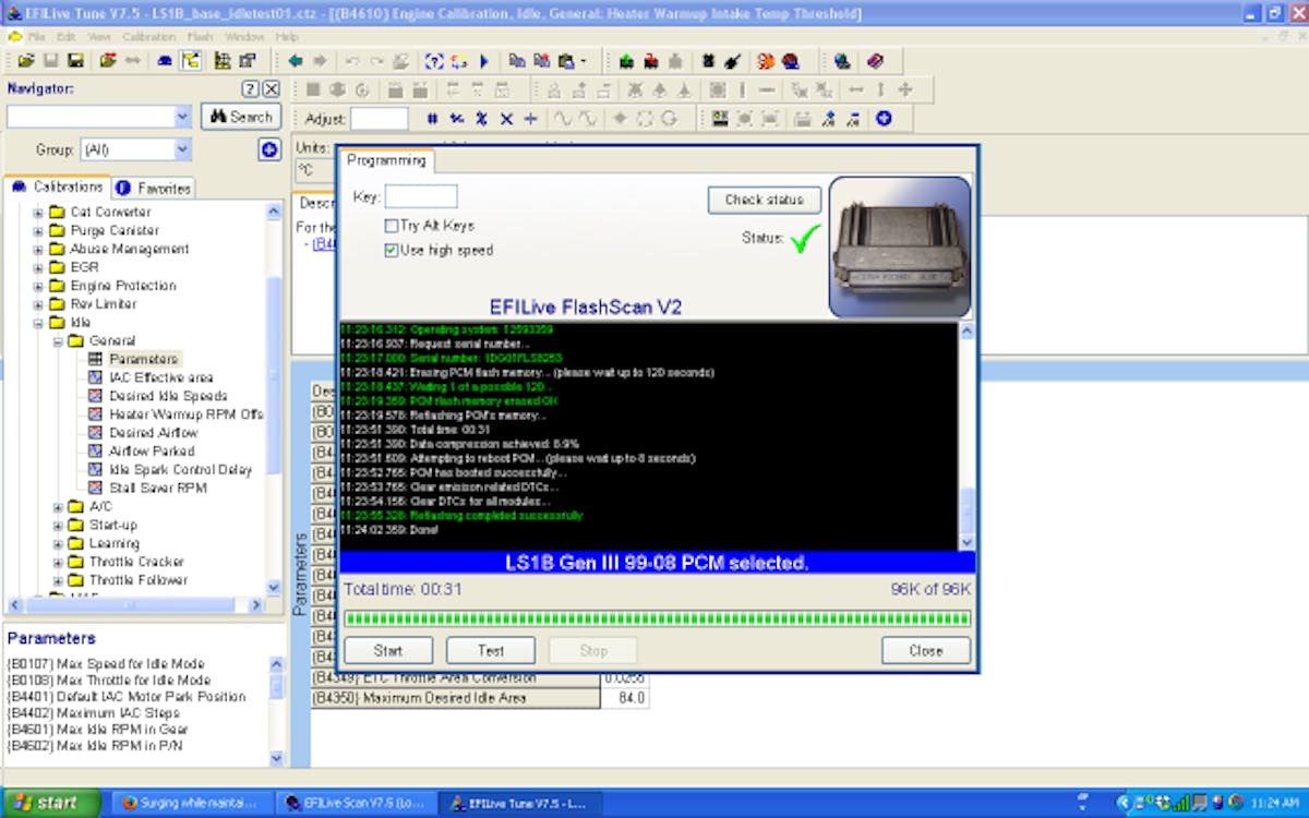 EFILive shows the progress of the reflash.